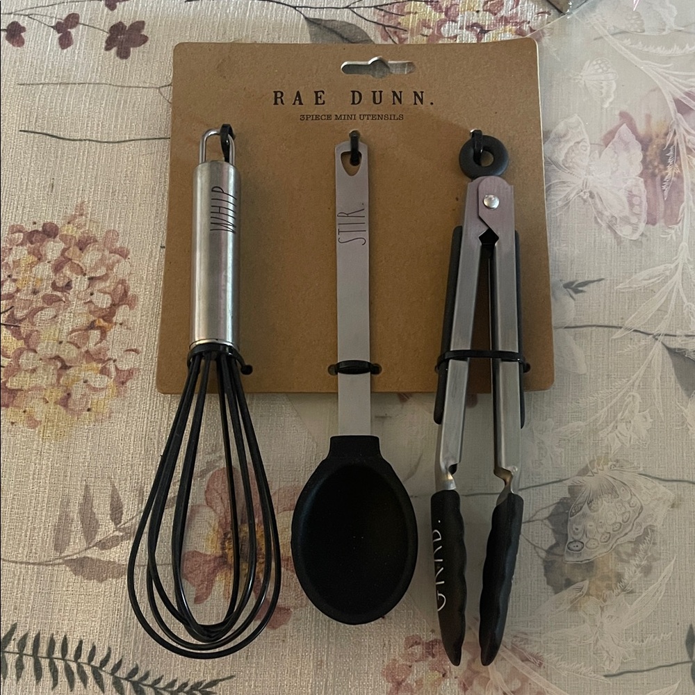 Rae Dunn 3Piece Mini Black and Silver Utensil Trio